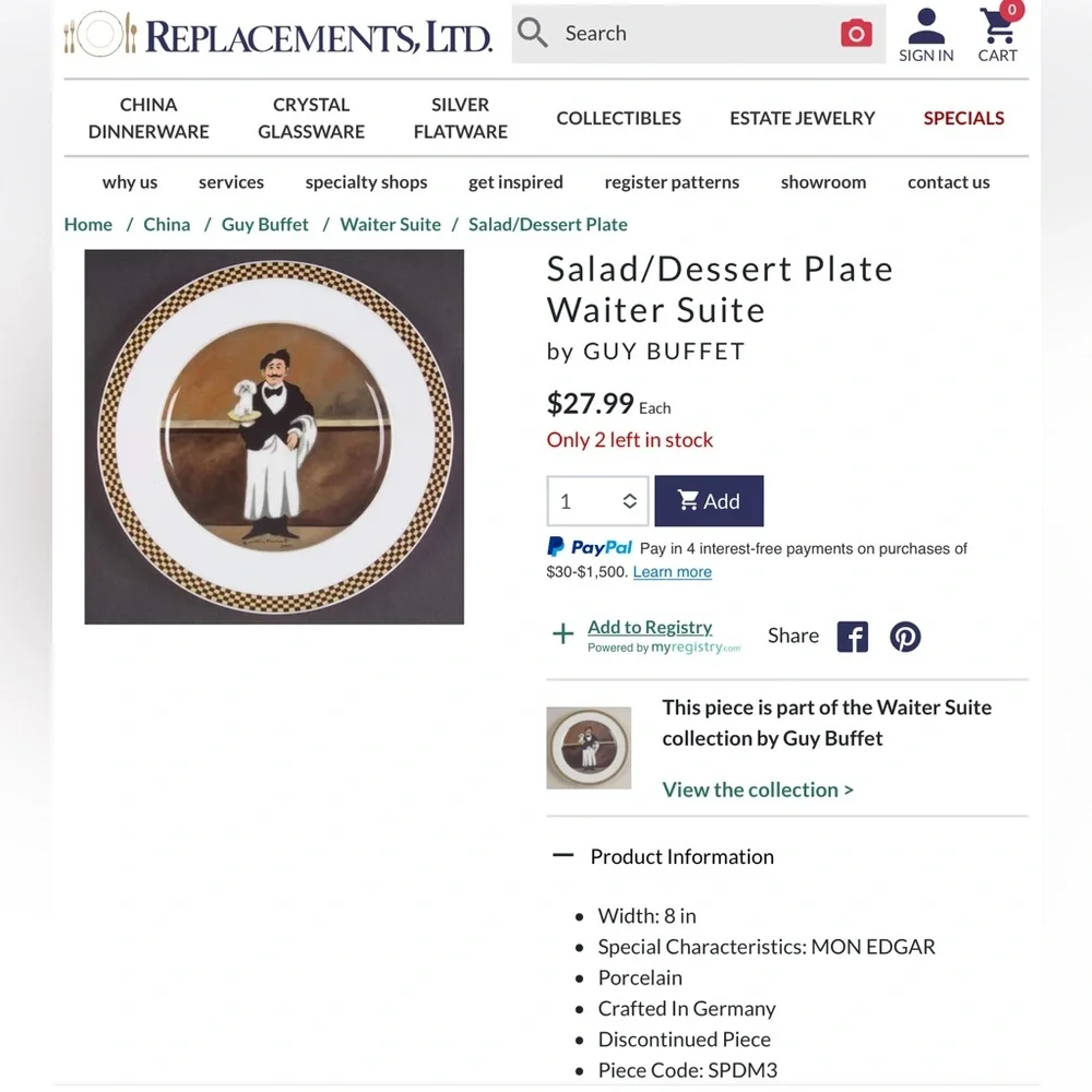 Set of 4 Plates GUY BUFFET French “Waiter Suite” Salad | Dessert | Lunch